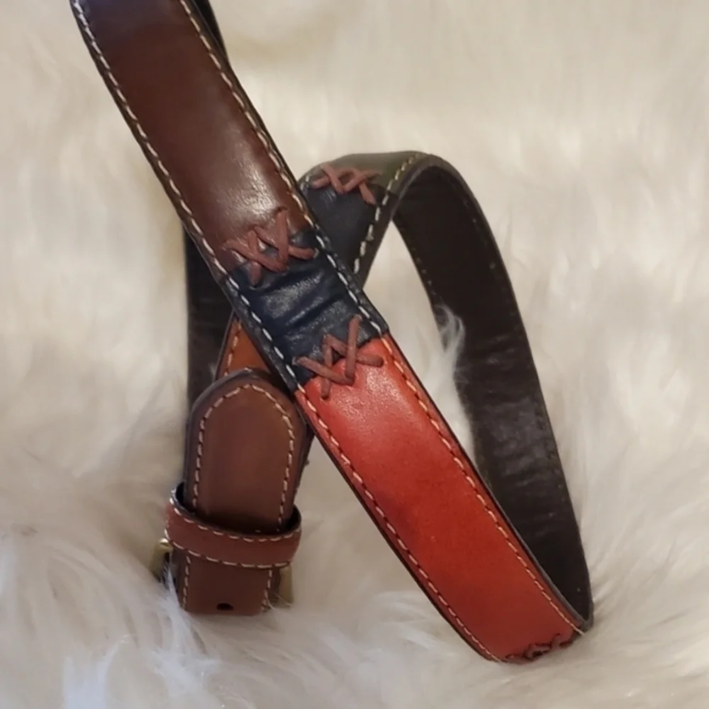 Vintage whipstitched multi‎ color leather belt S/M